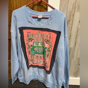 No Boundaries Light Blue JEEP Graphic Upcycled Sweatshirt